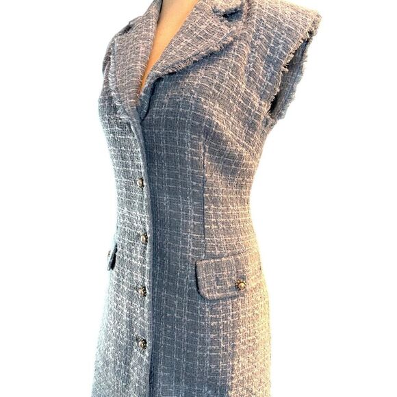 NWOT Maeve by ANTHROPOLOGIE Button Shirt Dress Tweed Light Blue Lined 2 Petite - Picture 10 of 12